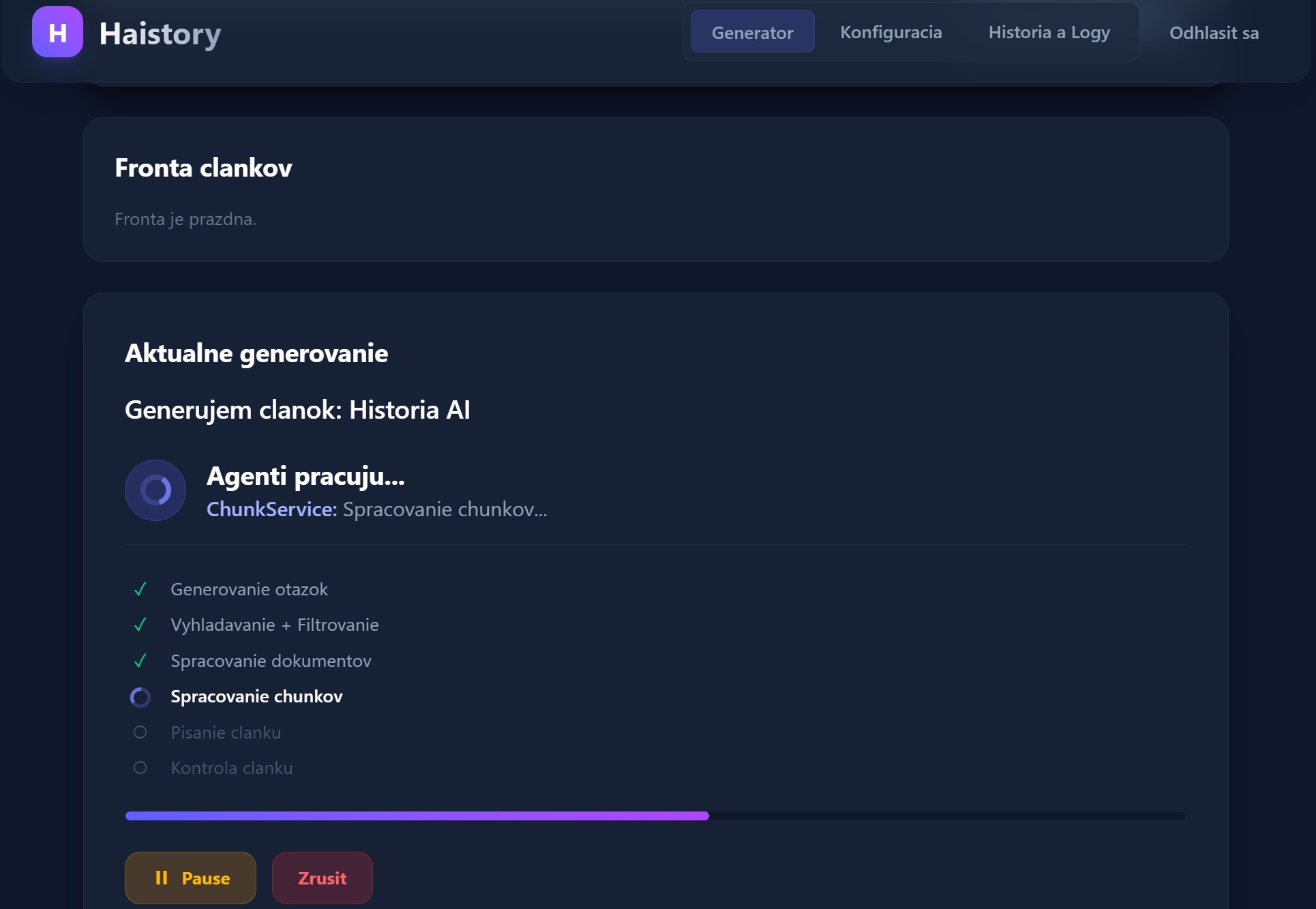 hAIstory — ukážka generovaného článku s referenciami
